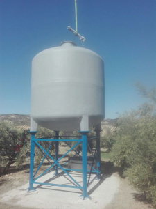 Cylindrical tank on metal structure